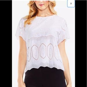 Vince Camuto White Eyelet Cotton Blouse size M